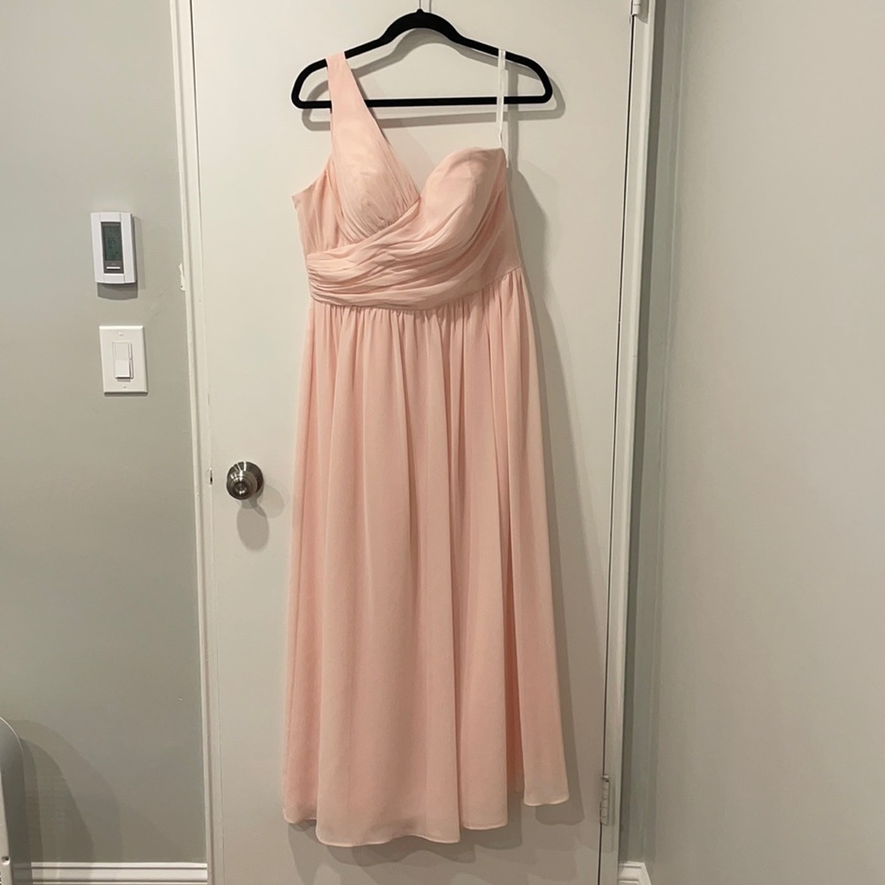 Pink Bill Levkoff One Shoulder Bridesmaid Dress
